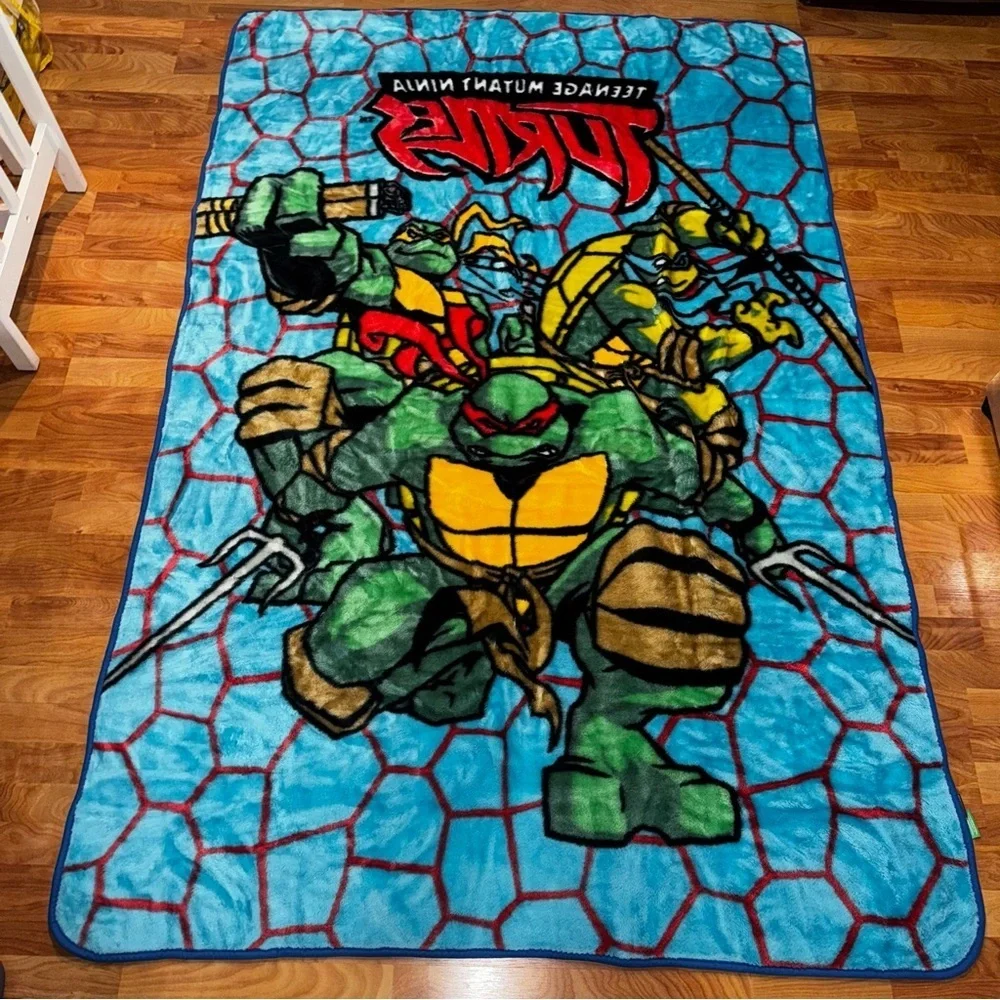 Rare TMNT Blanket Soft All Over Print Double Sided 85” x 56” Large 3 Turtles!